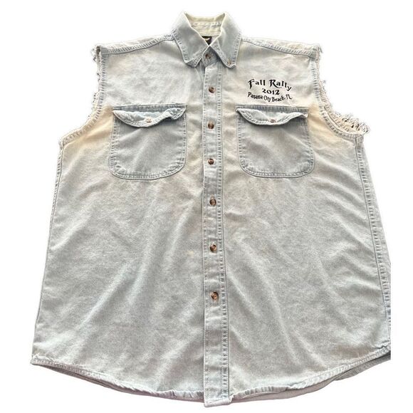THE AMERICAN BW RALLY BIKE WEEK denim sleeveless shirt size M made in USA - Picture 12 of 13